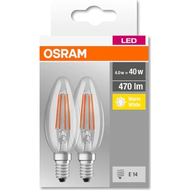 Osram Led Base Filamanlı 4W Sarı Işık E-14 470lm Ampul 2 li