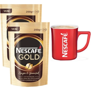 Nescafe Gold Eko Paket 200 gr 2 Adet alana 1 Adet Nescafe Bardak