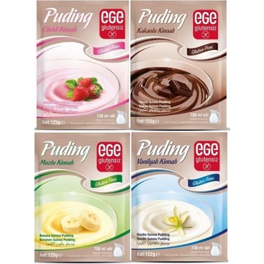 Ege Glutensiz Puding 4'lü Set (kakaolu, vanilyalı, muzlu,