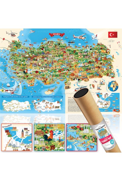 Atölye Depo Kültürel Eğitici Öğretici Turistik Türkiye Haritası Dev Boy 70X100