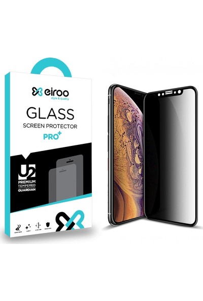 Eiroo iPhone XS Max Privacy Tempered Glass Premium Cam Ekran Koruyucu Siyah
