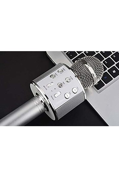 WS-858 Profesyonel Ses Kaydı Yapabilen Karaoke Mikrofon WS858 Silver