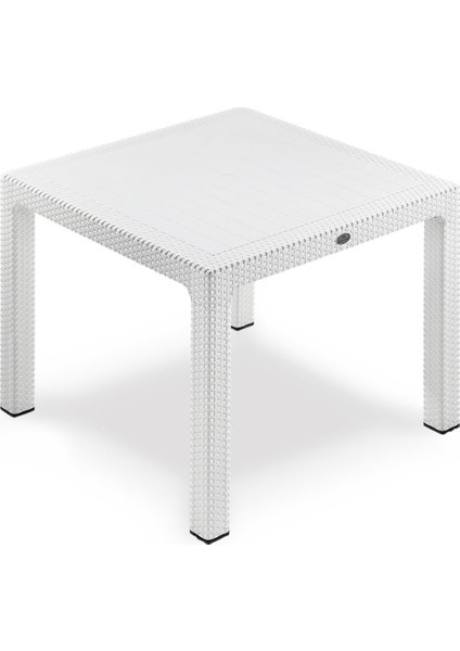 90x90 Camlı Rattan Masa Beyaz