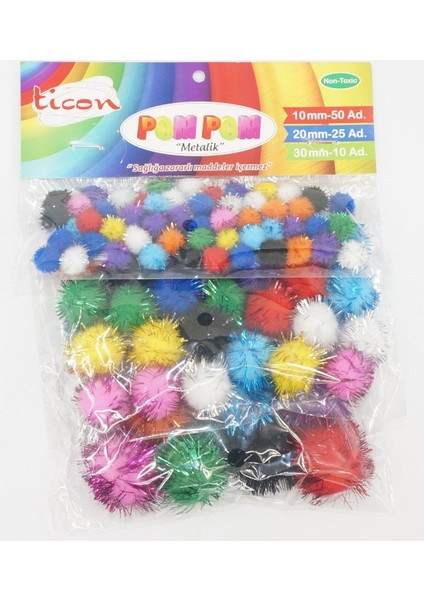 Ticon Pompom (10 20 30Mm) Karışık Paket Metalik Renkler