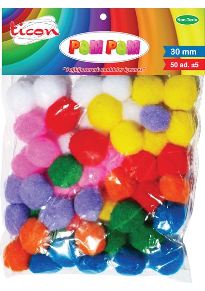 Ticon Pompom 30Mm 50'Li Paket Pastel Renkler