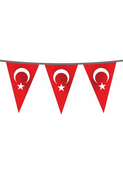 İpe Dizili Süsleme Üçgen Türk Bayrağı 50 Metre