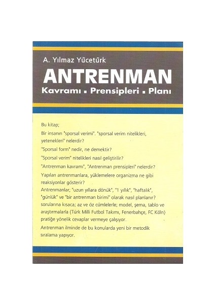 Antrenman Kavramı Prensipleri Planı