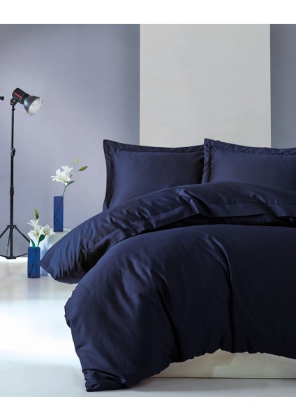 Çift Kişilik Saten Nevresim Takımı Elegante Lacivert