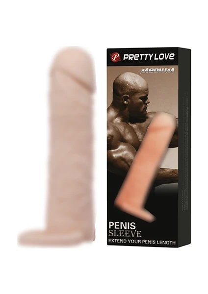 Pretty Love 5 cm Dolgulu Realistik Uzatmalı Penis Kılıfı Dildo Ten Rengi Penis