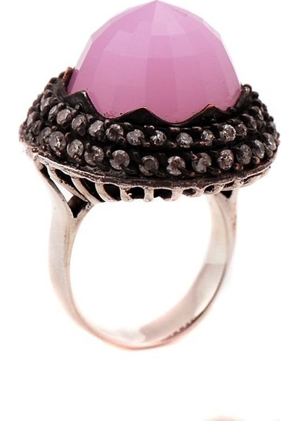 Pembe Kuvars Taşlı Gümüş Yüzük 1151