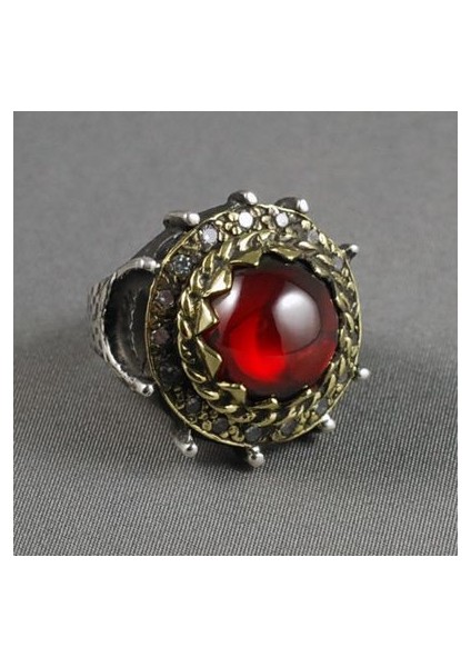 Lal Ve Zirkon Taşlı Otantik Gümüş Yüzük 226