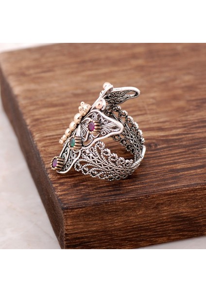 Zümrüt Yakut Taşlı Telkari İşlemeli Kelebek Gümüş Yüzük 2499 fiyatları