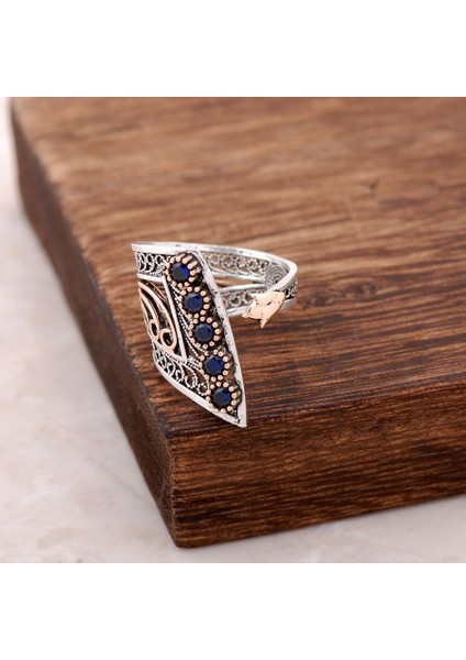 Safir Taşlı Telkari İşlemeli Gümüş Yüzük 2509 modelleri