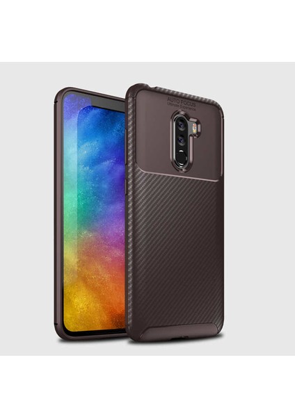 Xiaomi Pocophone F1 Kılıf Karbon Desenli Sert Silikon Arka Kapak - Negro - Koyu Kahverengi