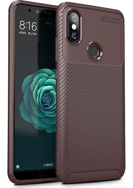 Xiaomi Redmi Note 5 Pro Kılıf Rugged Armor Karbon Desenli Lüx Negro Silikon Arka Kapak Kahverengi