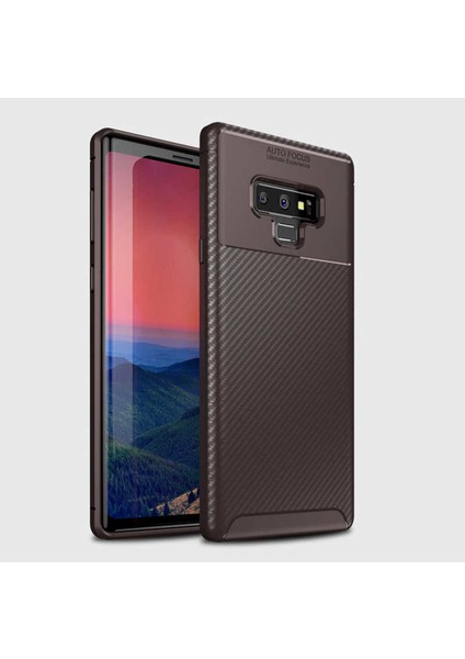 Samsung Galaxy Note 9 Uyumlu Kılıf Rugged Armor Karbon Desenli Lüx Negro Silikon Arka Kapak Kahverengi