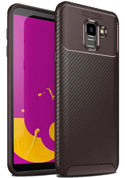 Case 4U Samsung Galaxy J6 Uyumlu Kılıf Rugged Armor Karbon Desenli Lüx Negro Silikon Arka Kapak Kahverengi