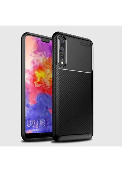 Case 4U Huawei P20 Pro Kılıf Rugged Armor Karbon Desenli Lüx Negro Silikon Arka Kapak Siyah