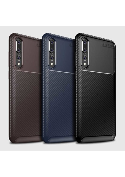 Case 4U Huawei P20 Pro Kılıf Rugged Armor Karbon Desenli Lüx Negro Silikon Arka Kapak Siyah