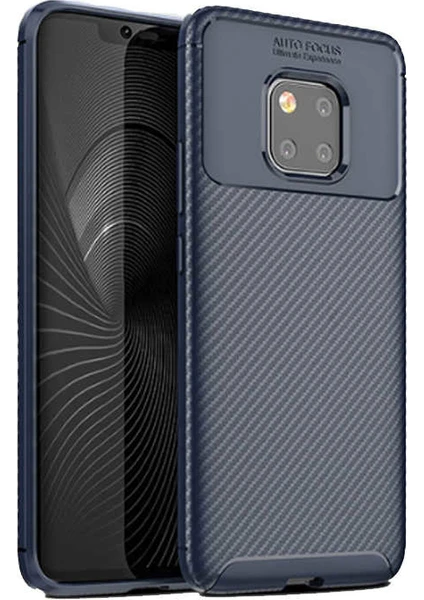 Case 4U Huawei Mate 20 Pro Kılıf Rugged Armor Karbon Desenli Lüx Negro Silikon Arka Kapak Lacivert