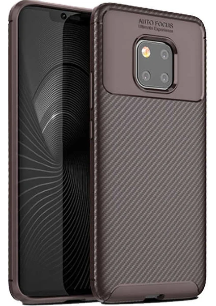 Case 4U Huawei Mate 20 Pro Kılıf Rugged Armor Karbon Desenli Lüx Negro Silikon Arka Kapak Kahverengi