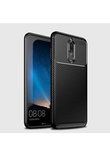 Case 4U Huawei Mate 10 Lite Kılıf Rugged Armor Karbon Desenli Lüx Negro Silikon Arka Kapak Siyah