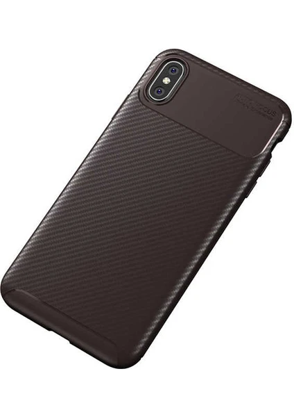 Case 4U Apple iPhone XS Kılıf Rugged Armor Karbon Desenli Lüx Negro Silikon Arka Kapak Kahverengi