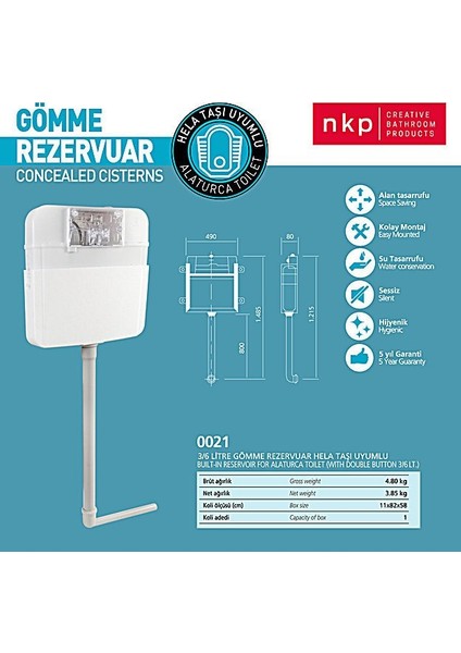 | Gömme Rezervuar 3/6 Lt. (Hela Taşı Uyumlu)