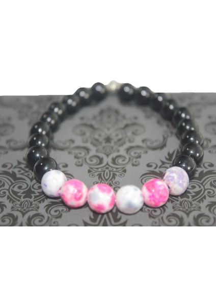 8 Mm Oniks Ve Pembe Damarlı Akik Kadın Bileklik Doğaltaş Pembe Bileklik Rdeblk001 fiyatları