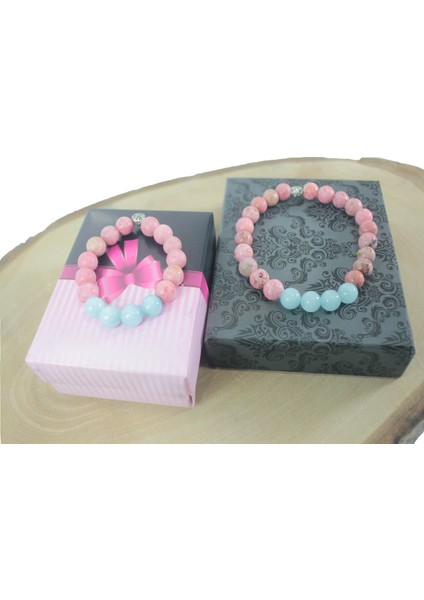 8 Mm Damarlı Açık Mavi Akik Ve Pembe Labradorit Anne-Çocuk Bileklik Doğaltaş Bileklik Rdeblk009 fiyatları