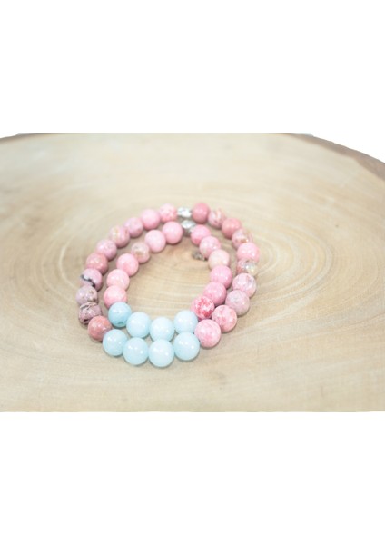 8 Mm Damarlı Açık Mavi Akik Ve Pembe Labradorit Anne-Çocuk Bileklik Doğaltaş Bileklik Rdeblk009 modelleri