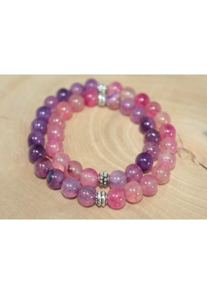Pembe Ve Mor Akik Anne-Çocuk Bileklik Doğaltaş Bileklik Rdeblk014 modelleri