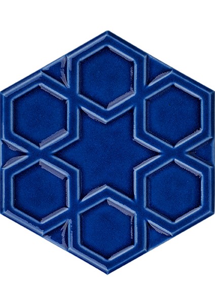 15x17 Cm Rölyefli Yıldız Kobalt Altıgen Seramik