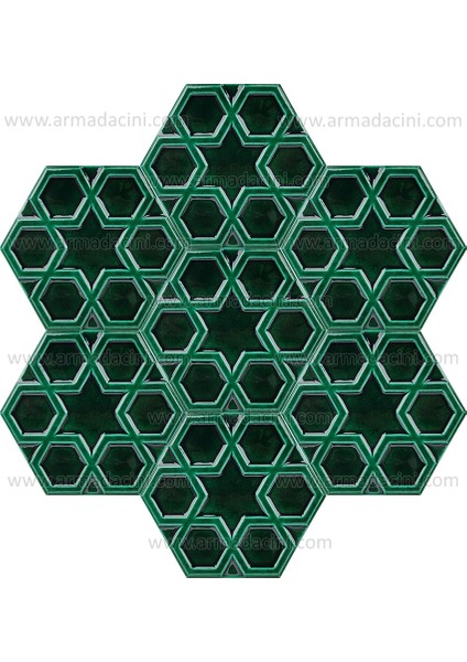 15x17 Cm Rölyefli Yıldız Yeşil Altıgen Seramik fiyatları