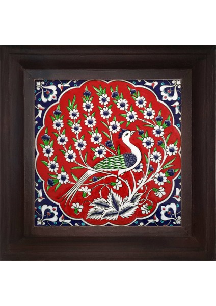 20x20 Cm ED 300 Kırmızı Tavus Kuşu Kütahya Çini Pano