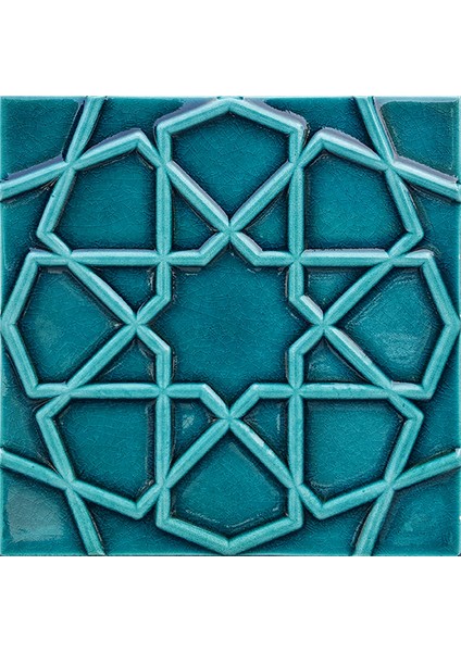 20x20 Cm Rölyefli Turkuaz Selçuklu Yıldızı Deseni Çini Karo