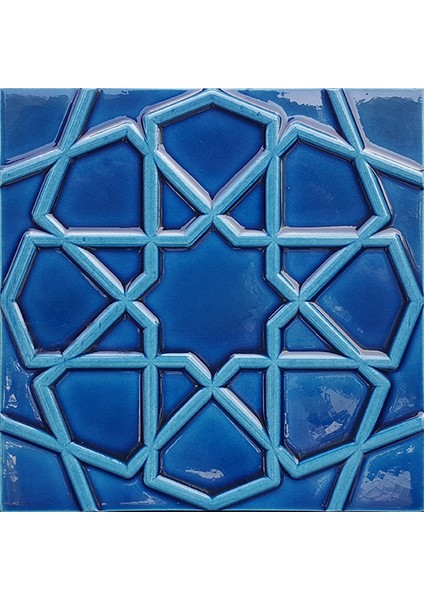 20x20 Cm Rölyefli Kobalt Selçuklu Yıldızı Deseni Çini Karo