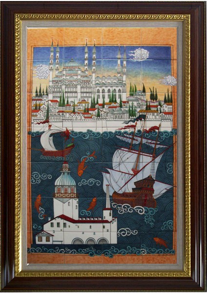 80x140 Cm ED 683 İstanbul Sahnesi Çini Pano