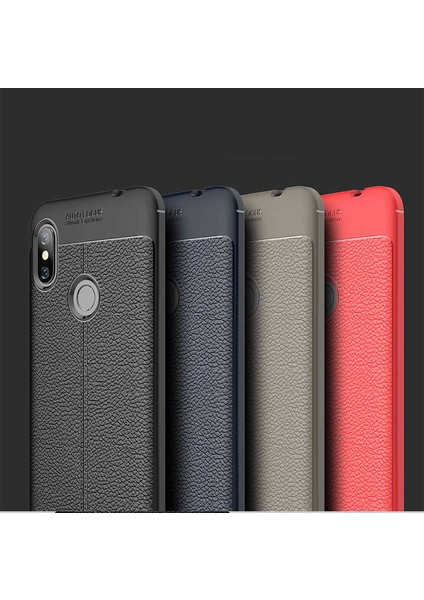 Case 4U Xiaomi Redmi Note 6 Pro Uyumlu Kılıf Darbeye Dayanlıklı Deri Görünümlü Niss Silikon Arka Kapak Gri