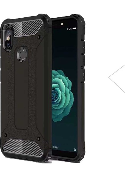 Xiaomi Mi A2 Lite Kılıf Çift Katmanlı Zırh Koruma Silikon Arka Kapak - Tank - Siyah