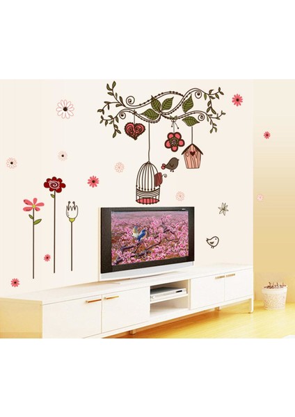 Ağaç Dalı Kuşlar Çiçekler Ev Dekorasyonu Duvar Dekoru Sticker Çıkartma