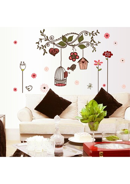 Ağaç Dalı Kuşlar Çiçekler Ev Dekorasyonu Duvar Dekoru Sticker Çıkartma