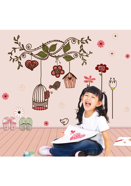 Ağaç Dalı Kuşlar Çiçekler Ev Dekorasyonu Duvar Dekoru Sticker Çıkartma