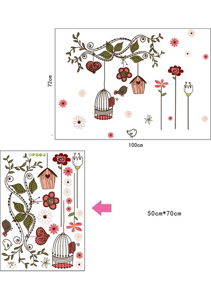 Ağaç Dalı Kuşlar Çiçekler Ev Dekorasyonu Duvar Dekoru Sticker Çıkartma