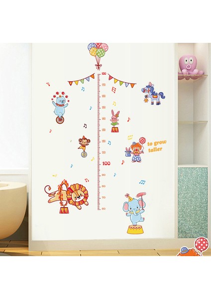 Sevimli Sirk Hayvanları Boy Ölçen Bebek ve Çocuk Odası Dekoru