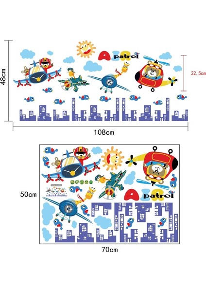 Pilot Hayvanlar Çocuk Odası Dekorasyonu Duvar Dekoru Sticker