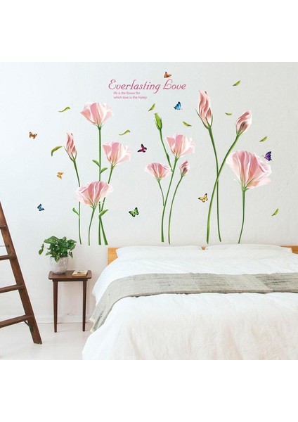 Lilyum Pembe Çiçekler Ev Dekorasyonu Salon Dekoru Duvar Sticker