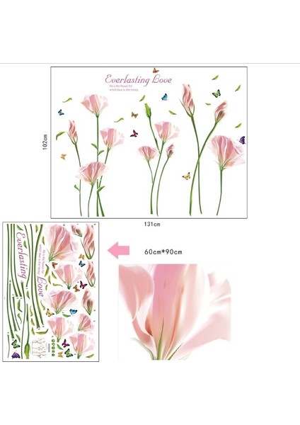 Lilyum Pembe Çiçekler Ev Dekorasyonu Salon Dekoru Duvar Sticker