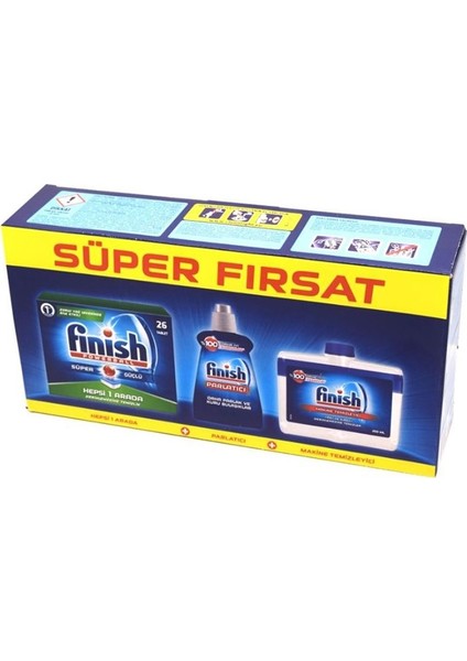 Hepsi Bir Arada 26 Tablet Bulaşık Makinesi Deterjanı + Makine Temizleyici Sıvı 250 ml + Parlatıcı 250 ml
