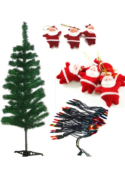 120 cm Yılbaşı Çam Ağacı Işıklı Noel Babalı Paket